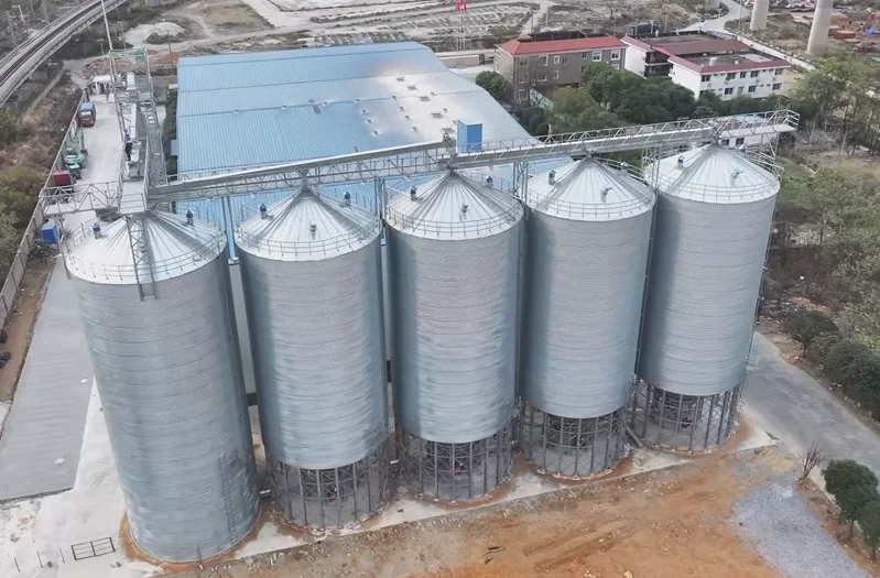 广西大米加工厂水稻仓群航拍实景