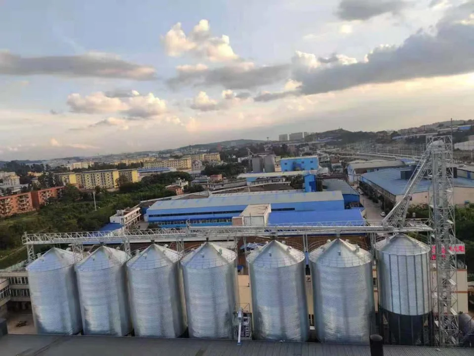 云南昆明饲料厂仓群与仓顶输送通廊实景
